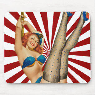 Rothaarige Button-up Girl Retro Sunset Mousepad