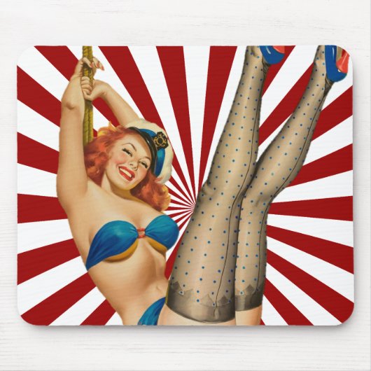 Rothaarige Button-up Girl Retro Sunset Mousepad (Vorne)