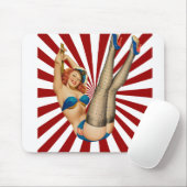 Rothaarige Button-up Girl Retro Sunset Mousepad (Mit Mouse)