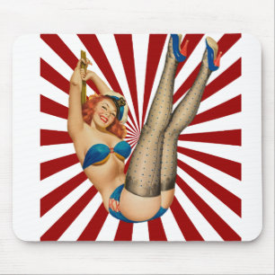 Rothaarige Button-up Girl Retro Sunset Mousepad