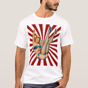 Rothaarige Button-up Girl Retro Sunset T-Shirt