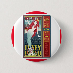Rothaarige Coney Island Meerjungfrau Button