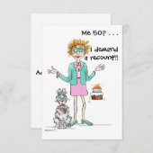 Rothaarige Dame wird 50 Jahre alt und Proteste kön Dankeskarte (Vorne/Hinten)