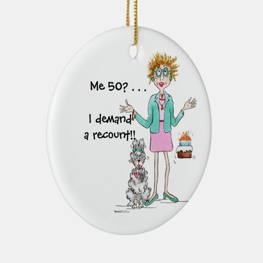 Rothaarige Dame wird 50 und Proteste gegen Keramik Ornament (Rechts)