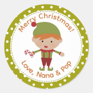 Rothaarige Elf-Christmas-Labels für Jungen Runder Aufkleber