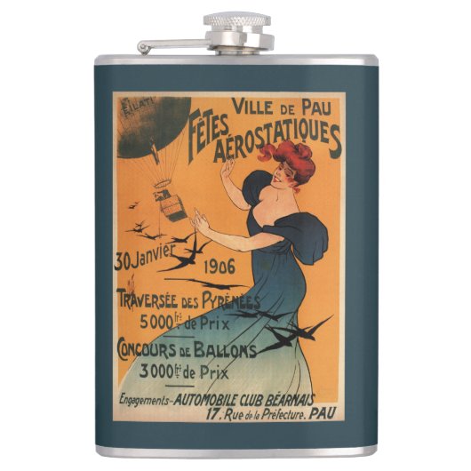 Rothaarige Frau erwartet Ballon-Vogel-Plakat Flachmann (Vorderseite)