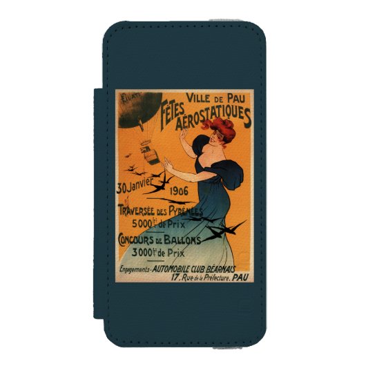 Rothaarige Frau erwartet Ballon-Vogel-Plakat Incipio iPhone Geldbeutel-Hülle (Folio Vorderseite)