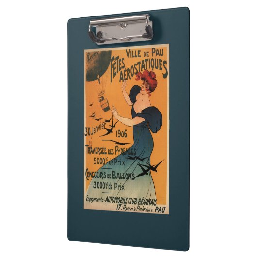 Rothaarige Frau erwartet Ballon-Vogel-Plakat Klemmbrett (Links)