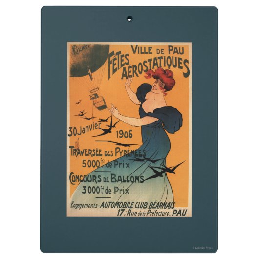 Rothaarige Frau erwartet Ballon-Vogel-Plakat Klemmbrett (Rückseite)