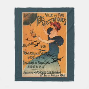 Rothaarige Frau erwartet Luftballons Vögel Poster Fleecedecke