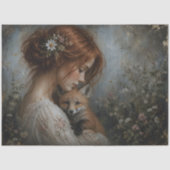 Rothaarige Frau Fuchs Gänseblümchen Decoupage Seidenpapier (Vorderseite)