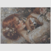Rothaarige Frau Fuchs Rosen Decoupage Seidenpapier (Vorderseite)