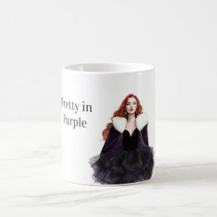 Rothaarige Frau Hübsch in Lila Kleid Kaffeetasse