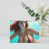 Rothaarige Frau im Bikini Postkarte (Stehend Vorderseite)
