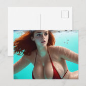 Rothaarige Frau im Bikini Postkarte (Vorne/Hinten)
