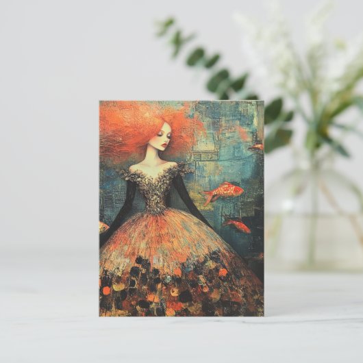 Rothaarige Frau in der Fischerei Postkarte (Stehend Vorderseite)