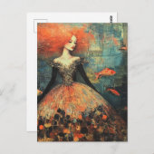 Rothaarige Frau in der Fischerei Postkarte (Vorne/Hinten)