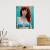 Rothaarige Frau in einem Bikini-Unterwasser Poster (Küche)
