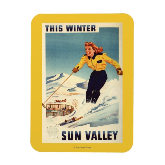 Rothaarige Frau Lächeln und Skiplakat Magnet (Vertikal)