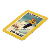 Rothaarige Frau Lächeln und Skiplakat Magnet (Linke Seite)