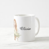 Rothaarige Frau mit Gänseblumen Kaffeetasse (VorderseiteRechts)