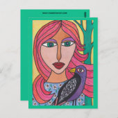 Rothaarige Frau mit Vogelpostkarte Postkarte (Vorne/Hinten)