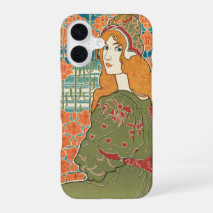 Rothaarige Frau Orange Lilien Vintage-Kunstprint iPhone 16 Hülle