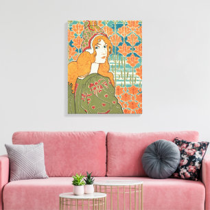 Rothaarige Frau Orange Lilien Vintage-Kunstprint Leinwanddruck