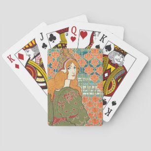 Rothaarige Frau Orange Lilien Vintage-Kunstprint Spielkarten