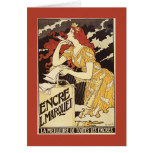 Rothaarige Frau u. Harfe L. Marquet Ink