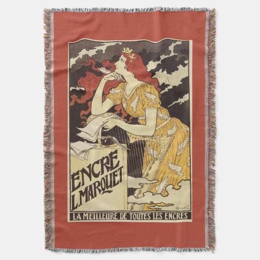 Rothaarige Frau u. Harfe L. Marquet Ink Decke (Vorderseite Vertikal)