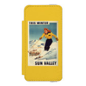 Rothaarige Frauen-lächelndes und Ski fahrendes Incipio iPhone Geldbeutel-Hülle (Folio Vorderseite)