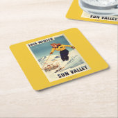 Rothaarige Frauen-lächelndes und Ski fahrendes Rechteckiger Pappuntersetzer (angewinkelt)