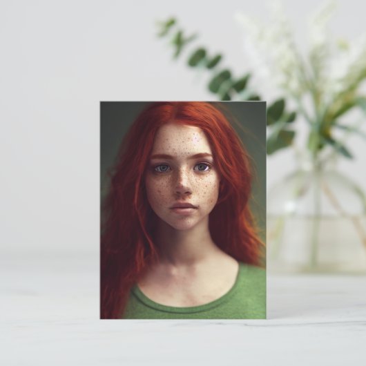 Rothaarige Freckle Faced Girl Postcard Postkarte (Stehend Vorderseite)