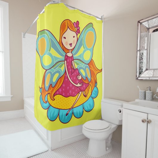 Rothaarige Gartenmühle auf einer Blume Duschvorhang (Beispiel)