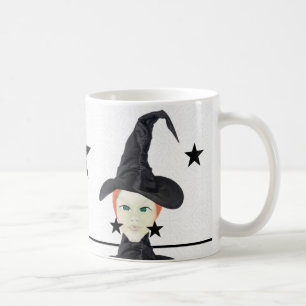 Rothaarige Hexe, Grüne Augen, Schwarze Sterne Kaffeetasse