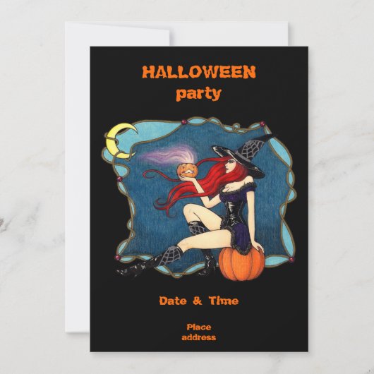 Rothaarige HexenHalloween Einladung (Vorderseite)