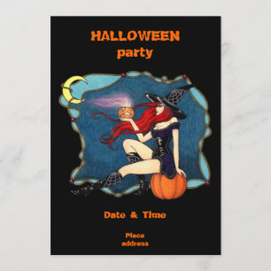 Rothaarige HexenHalloween Einladung