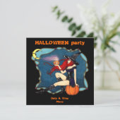 Rothaarige HexenHalloween Einladung (Stehend Vorderseite)
