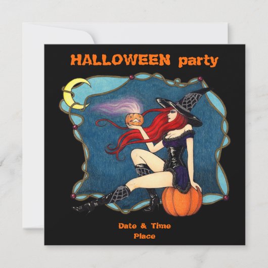 Rothaarige HexenHalloween Einladung (Vorderseite)