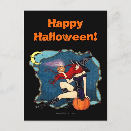 Rothaarige HexenHalloween Postkarte (Vorderseite)