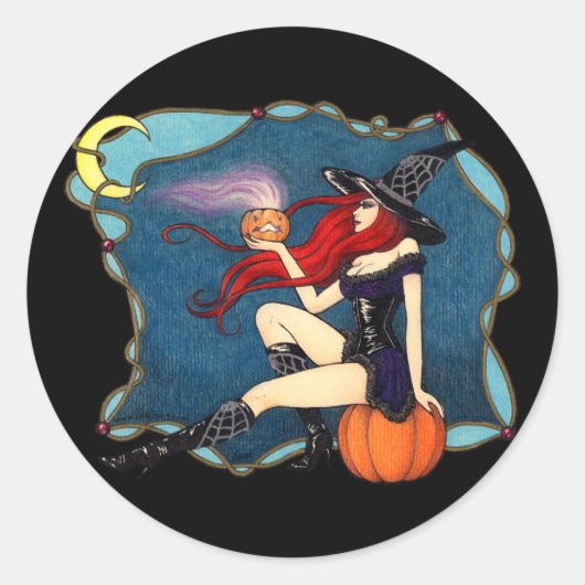 Rothaarige HexenHalloween Runder Aufkleber (Vorderseite)