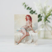 Rothaarige in Pantoffeln Pin Up Postkarte (Stehend Vorderseite)