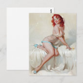 Rothaarige in Pantoffeln Pin Up Postkarte (Vorne/Hinten)