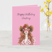 Rothaarige Lady Cowgirl Herzen Geburtstag Karte (Gelbe Blume)