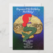 Rothaarige Meerjungfrau Golden Seashell Geburtstag Einladung (Vorderseite)