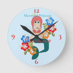 Rothaarige Meerjungfrau Prinzessin Thunder_Cove Runde Wanduhr