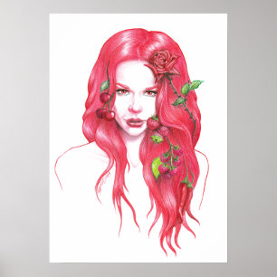 Rothaarige Portrait Surreal Fantasy Art Poster