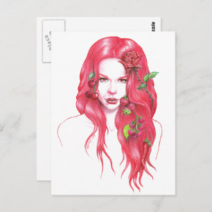 Rothaarige Portrait Surreal Fantasy Art Postkarte