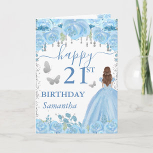 Rothaarige Princess Blue Dress Birthday Karte